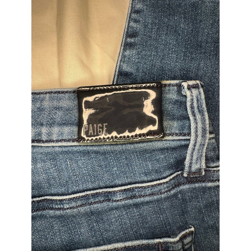 PAIGE Hoxton Ankle Jeans Womens 28 Blue Skinny Raw Hem Tuxedo Stripe High Rise - Picture 3 of 7
